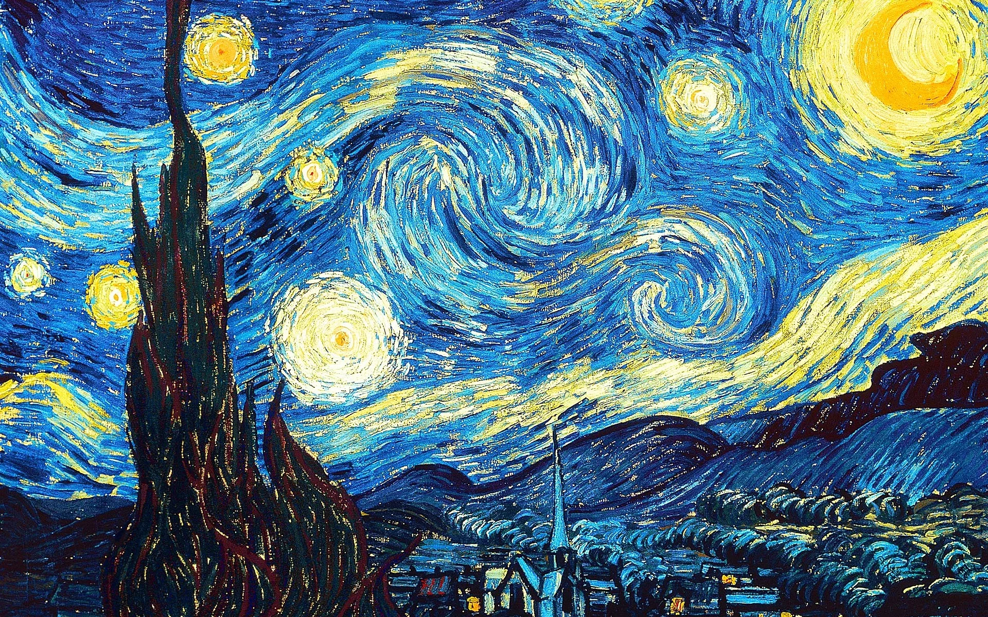 Starry night painting by Vincent van Gough.