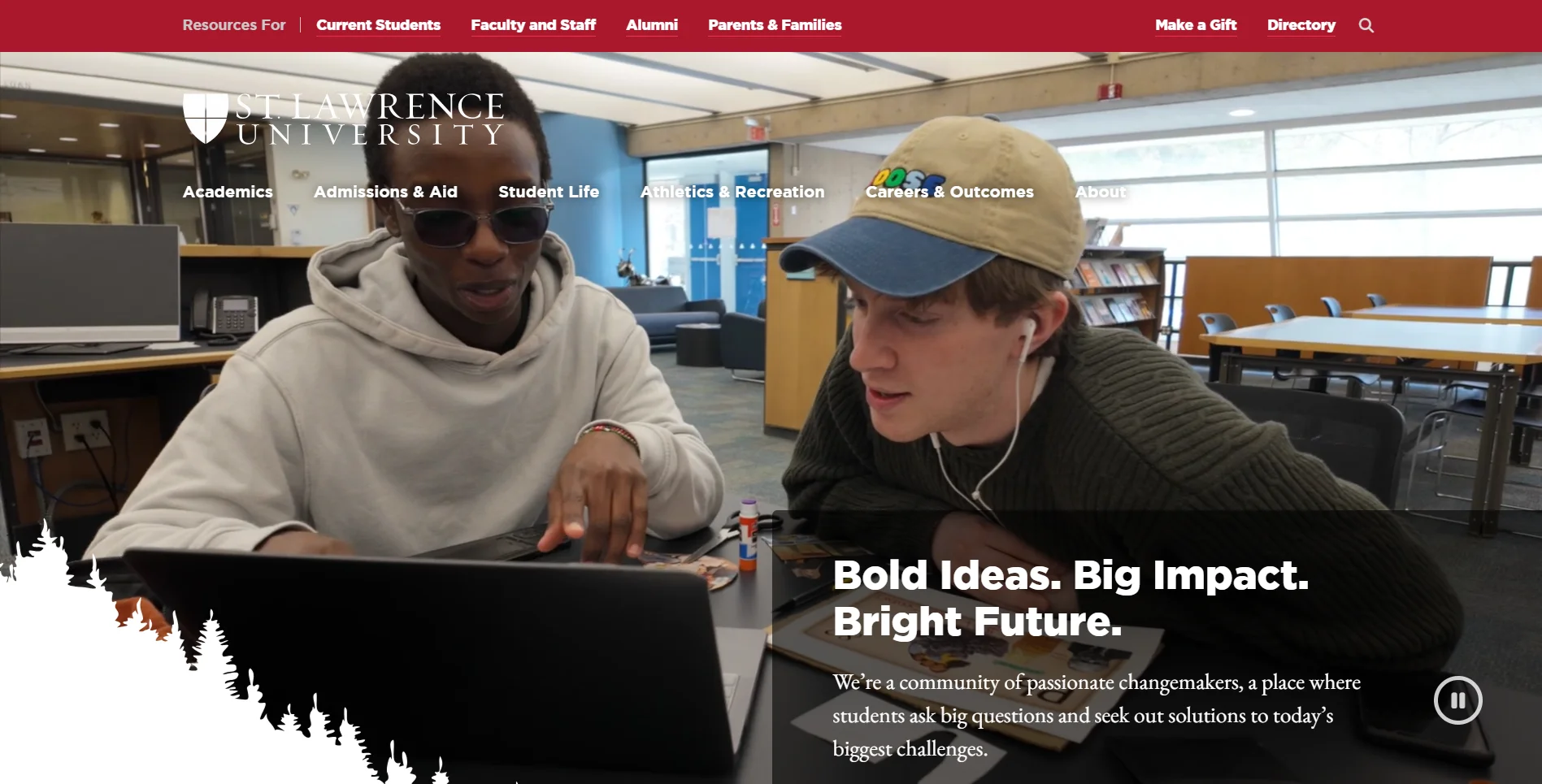 A screenshot of St Lawrence University's website as ana example of the best college websites.