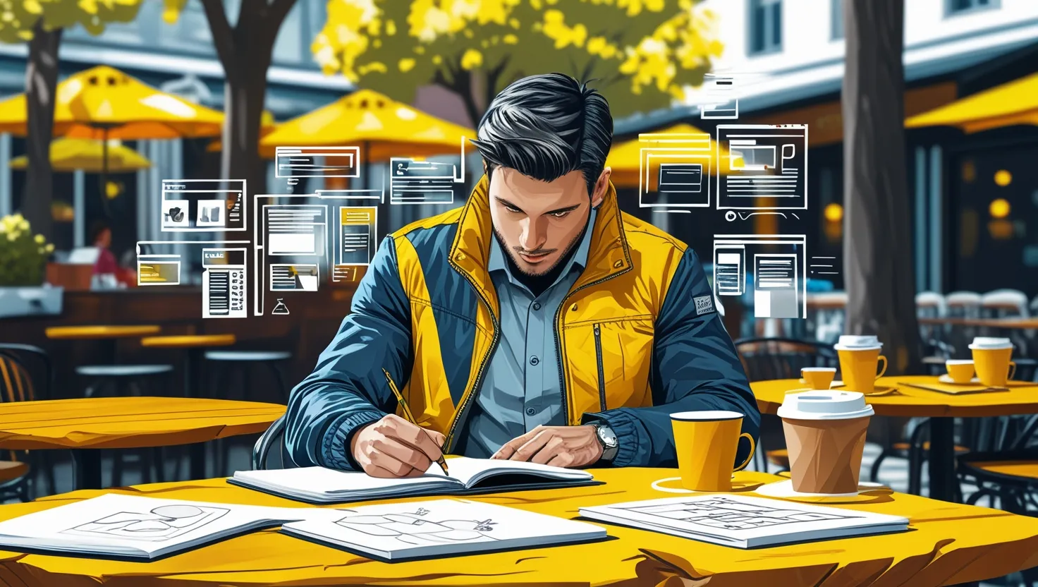 A digital fortune teller interface on a tablet, symbolizing the prediction of web design trends from 2025 to 2028, blending innovation, creativity, and user experience as envisioned by Almax Agency.